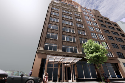 A rendering of the 19-story building at 341 West 38th Street.